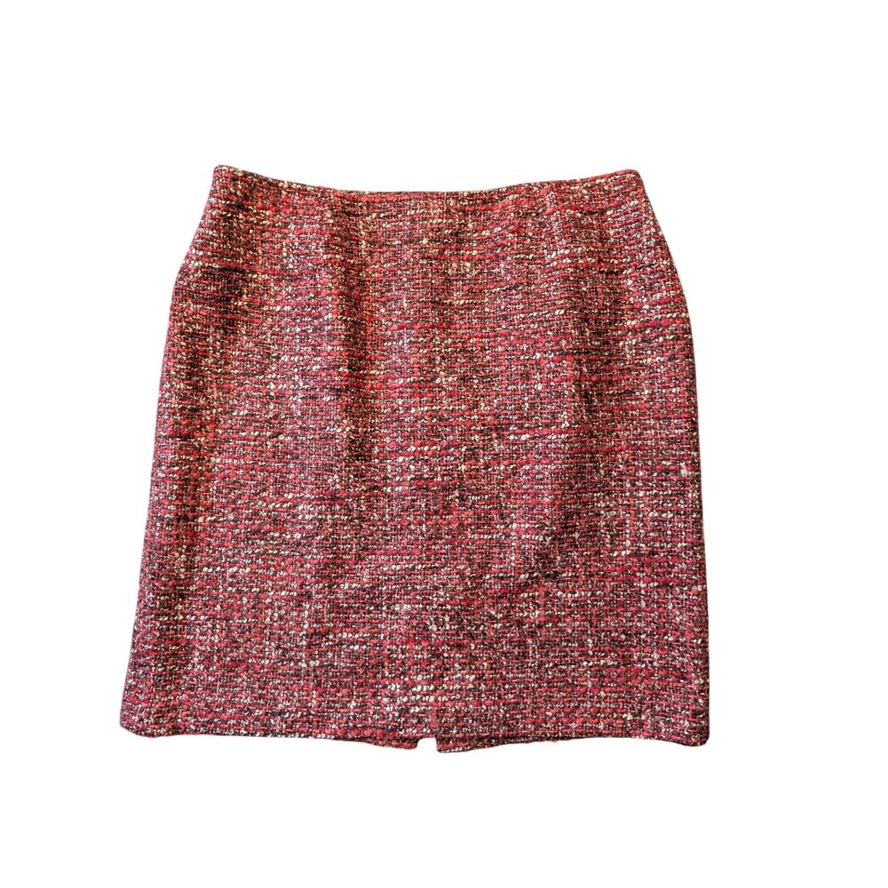Talbots Size 16WP Red Pink Multi Boucle Tweed Lined Straight Skirt Woman Petites